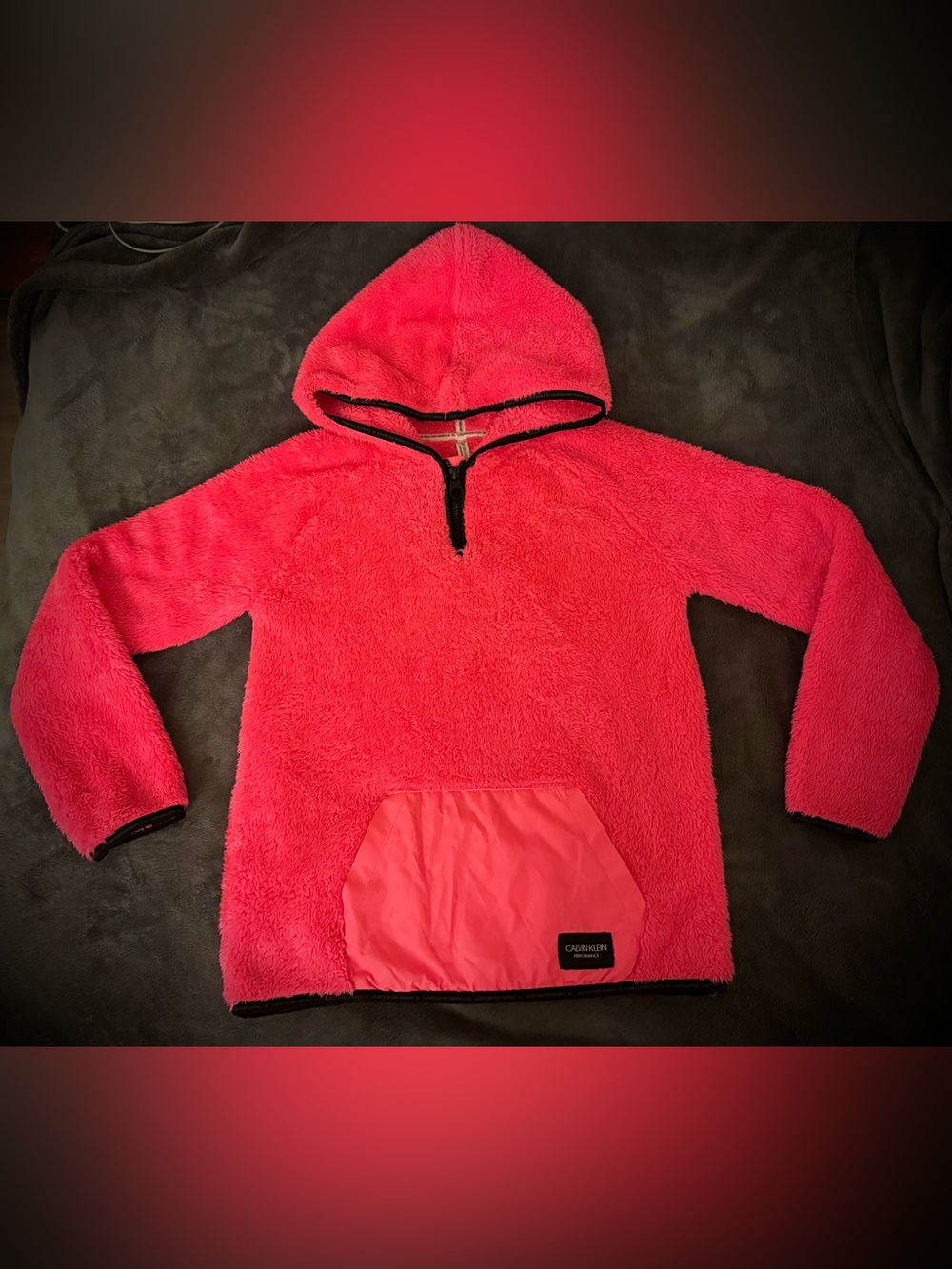 “Calvin Klein” Kids Bright Pink Plush Half-Zip Hoodie